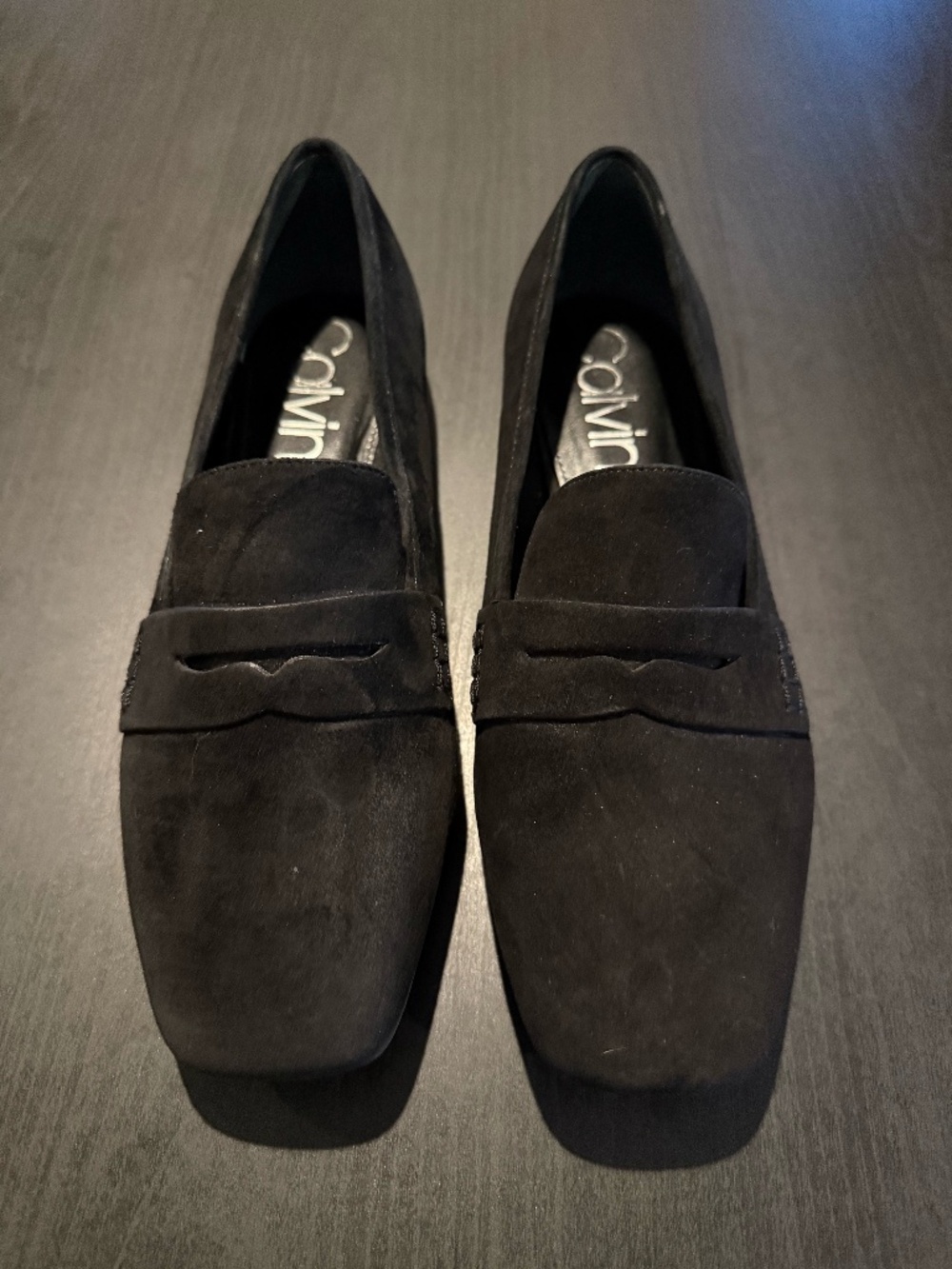 Calvin Klein Black Suede Loafers, Size 9.5